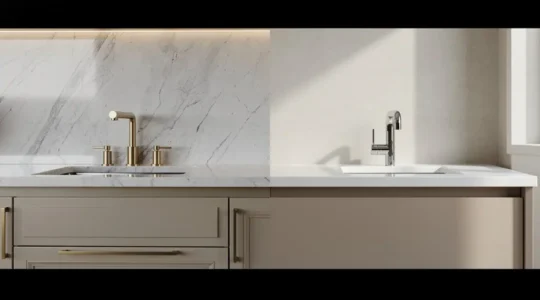 Comparación visual de materiales premium y estándar en reforma de vivienda mostrando retorno de inversión