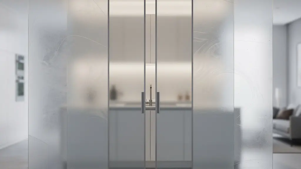 Cocina con puertas correderas de vidrio esmerilado parcialmente cerradas