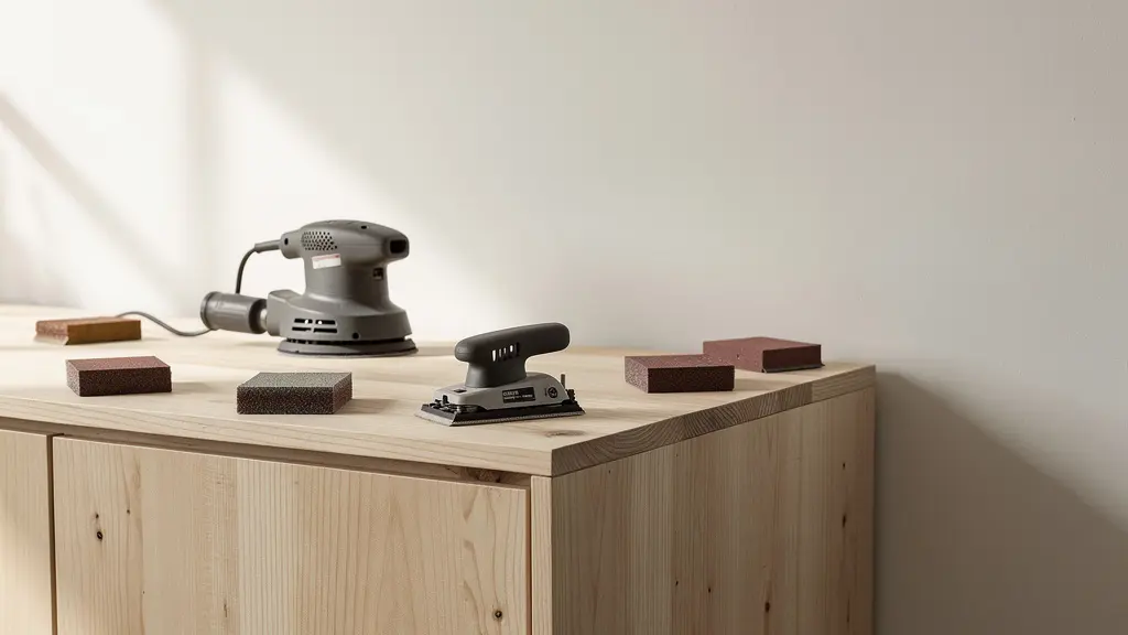 Comparación visual de diferentes tipos de lijadoras trabajando en esquinas y superficies planas de madera