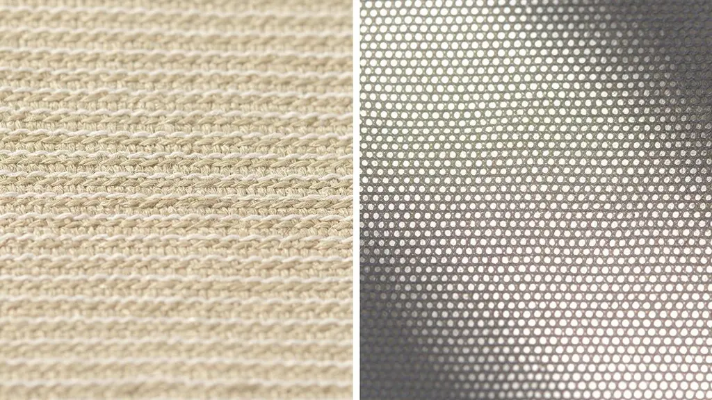 Detalle comparativo de tejidos de lona acrílica y microperforada screen