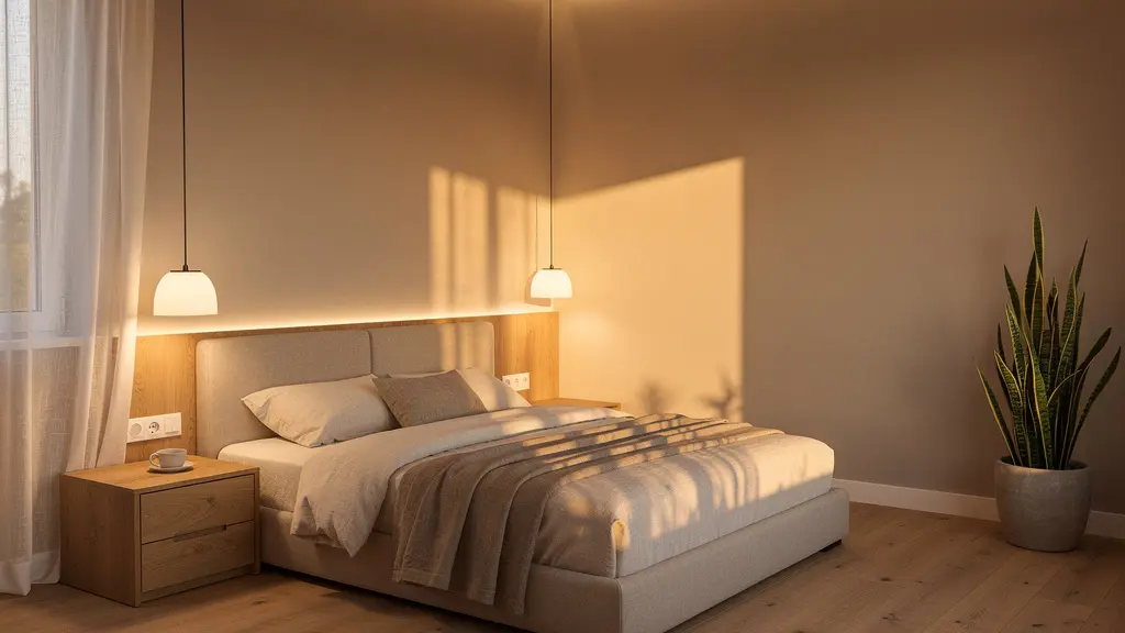 Dormitorio moderno con tonos neutros y ambiente relajante que favorece el descanso profundo