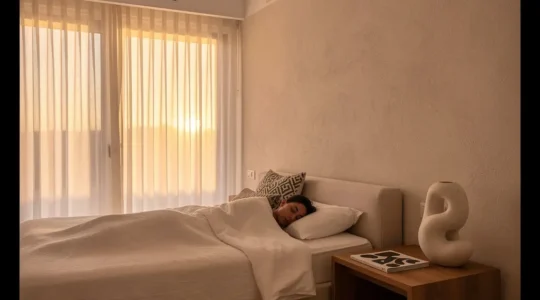 Dormitorio moderno español con sistema de climatización invisible integrado en el diseño minimalista