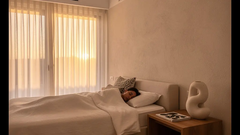 Dormitorio moderno español con sistema de climatización invisible integrado en el diseño minimalista