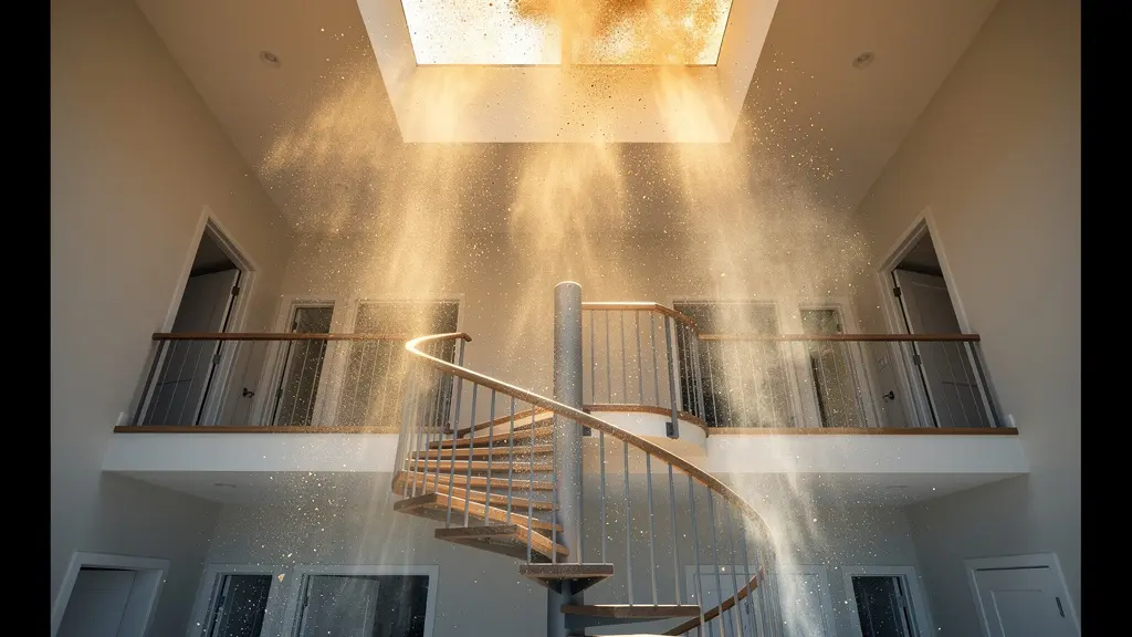 Sección de una casa mostrando el movimiento ascendente del aire caliente por diferencia de alturas