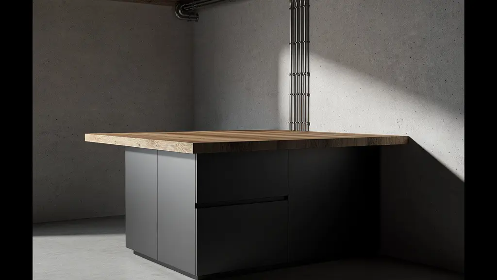 Península de cocina adosada a pared con instalaciones integradas