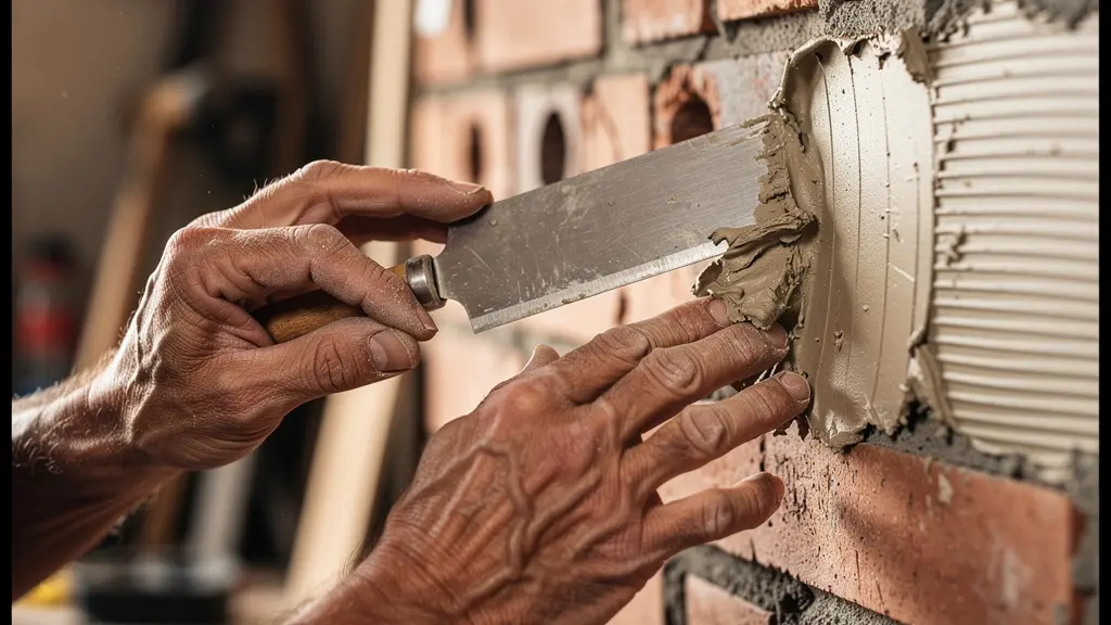 Proceso de relleno profesional de agujeros en pared mostrando las dos capas de masilla